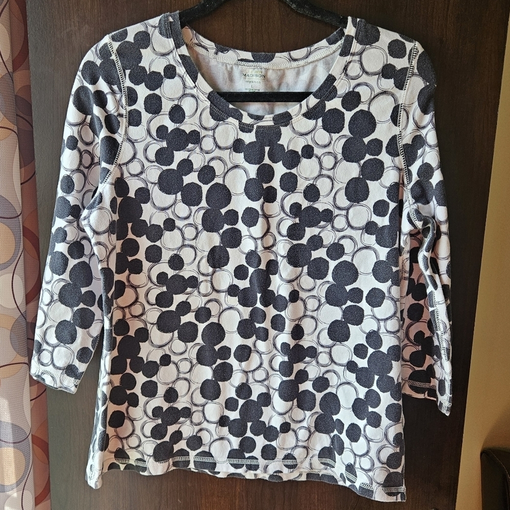 Madison Black and White Polka Dot Long Sleeve Top